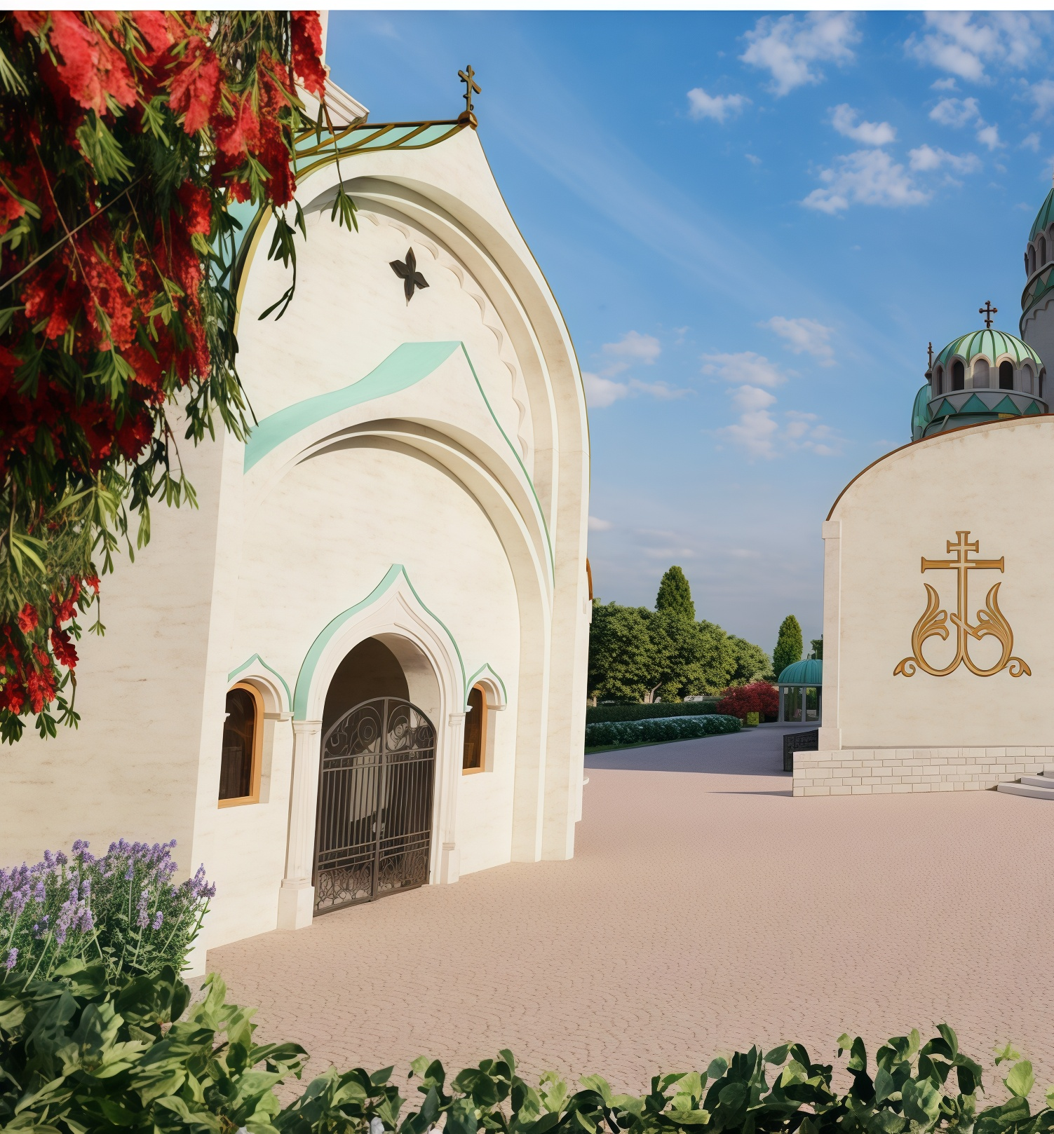 Dettaglio architettonico con cupola della chiesa in costruzione